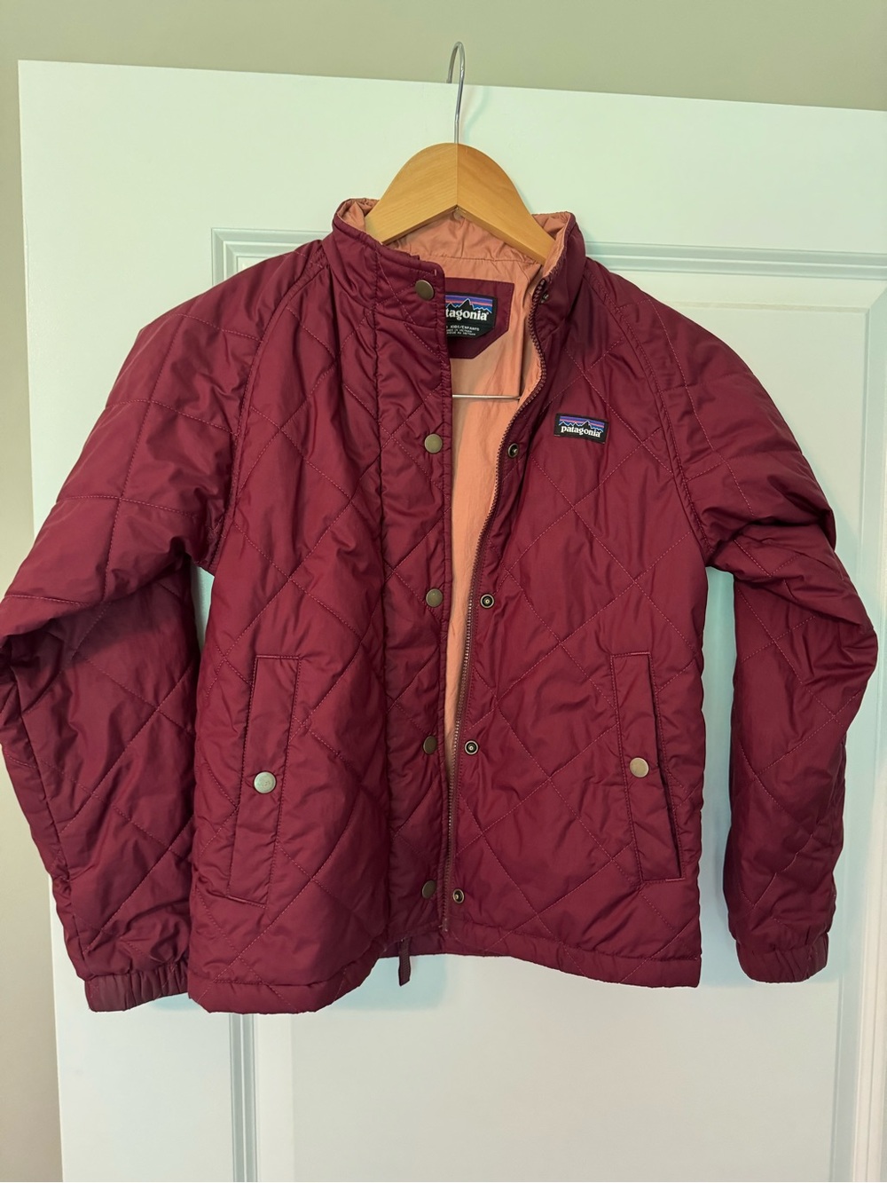 Patagonia Kids Quilted Maroon Jacket with Peach Lining
